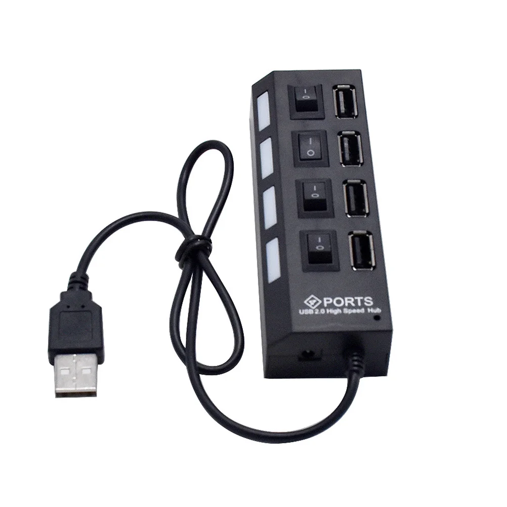 

4-портовый USB-концентратор 2,0, мульти-сплиттер с индивидуальным черным компактным концентратором для ПК, ноутбука, внешний адаптер жесткого диска
