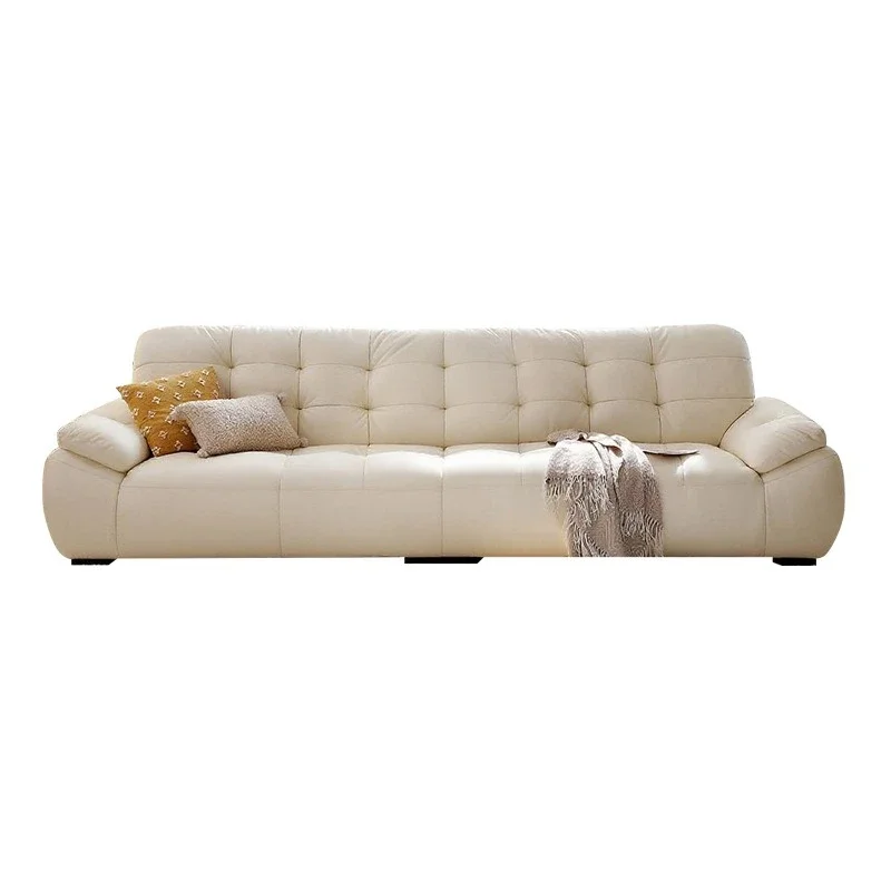 

Cream wind sofa leather marshmallow clouds straight row small apartment white modern simple living room