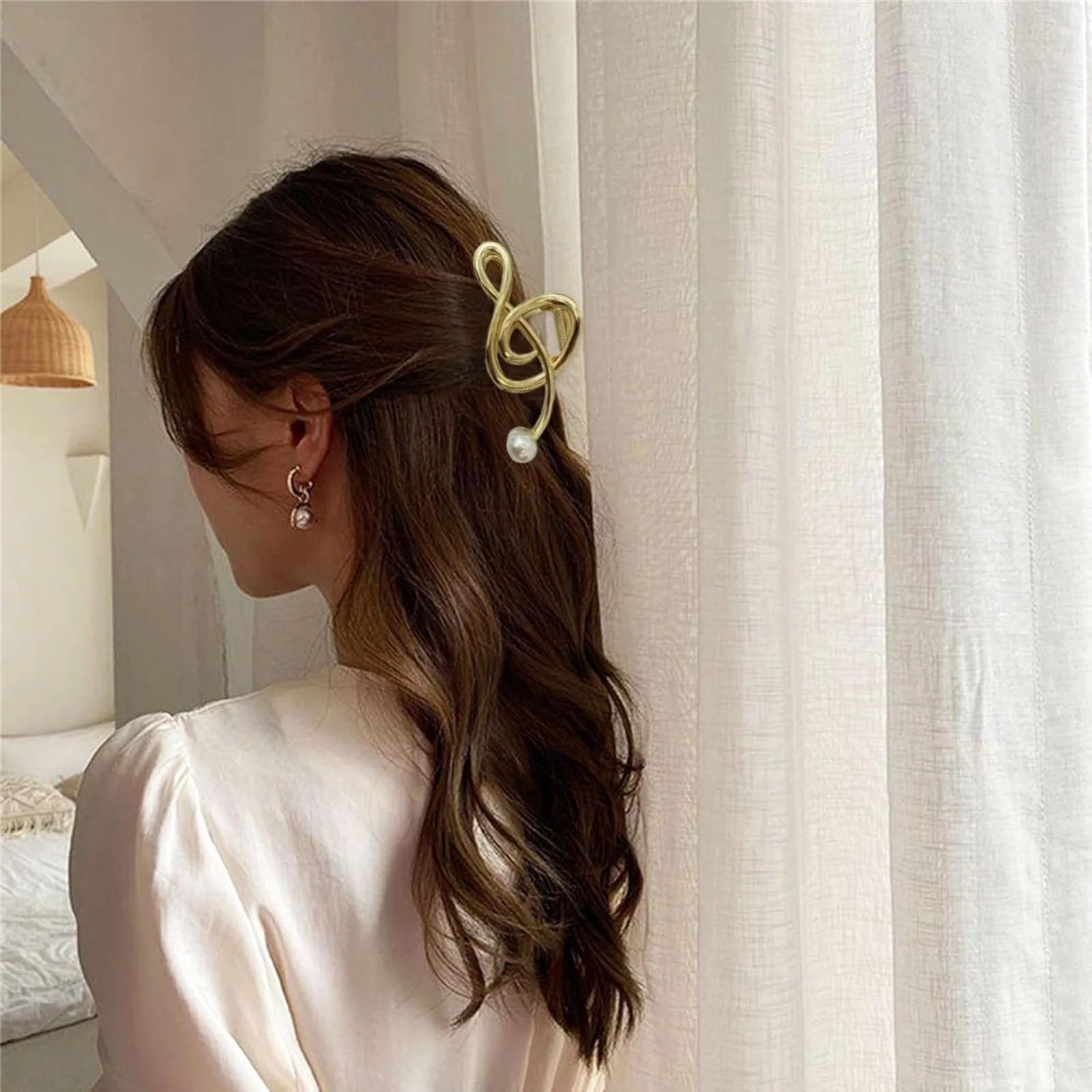 1PC Treble Clef Hair Clips with Pearls, Metal Music Note 