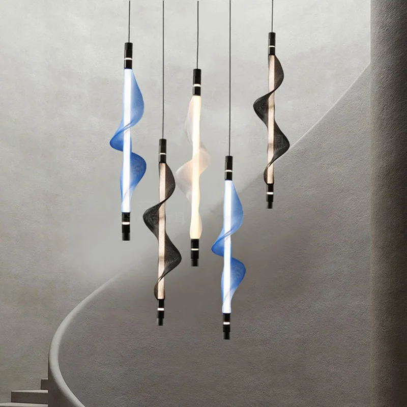 

Artistic LED Acryl Wave Designer Black White Blue Chandelier Lighting Lustre Hanging Lamps Suspension Luminaire Lampen For Foyer