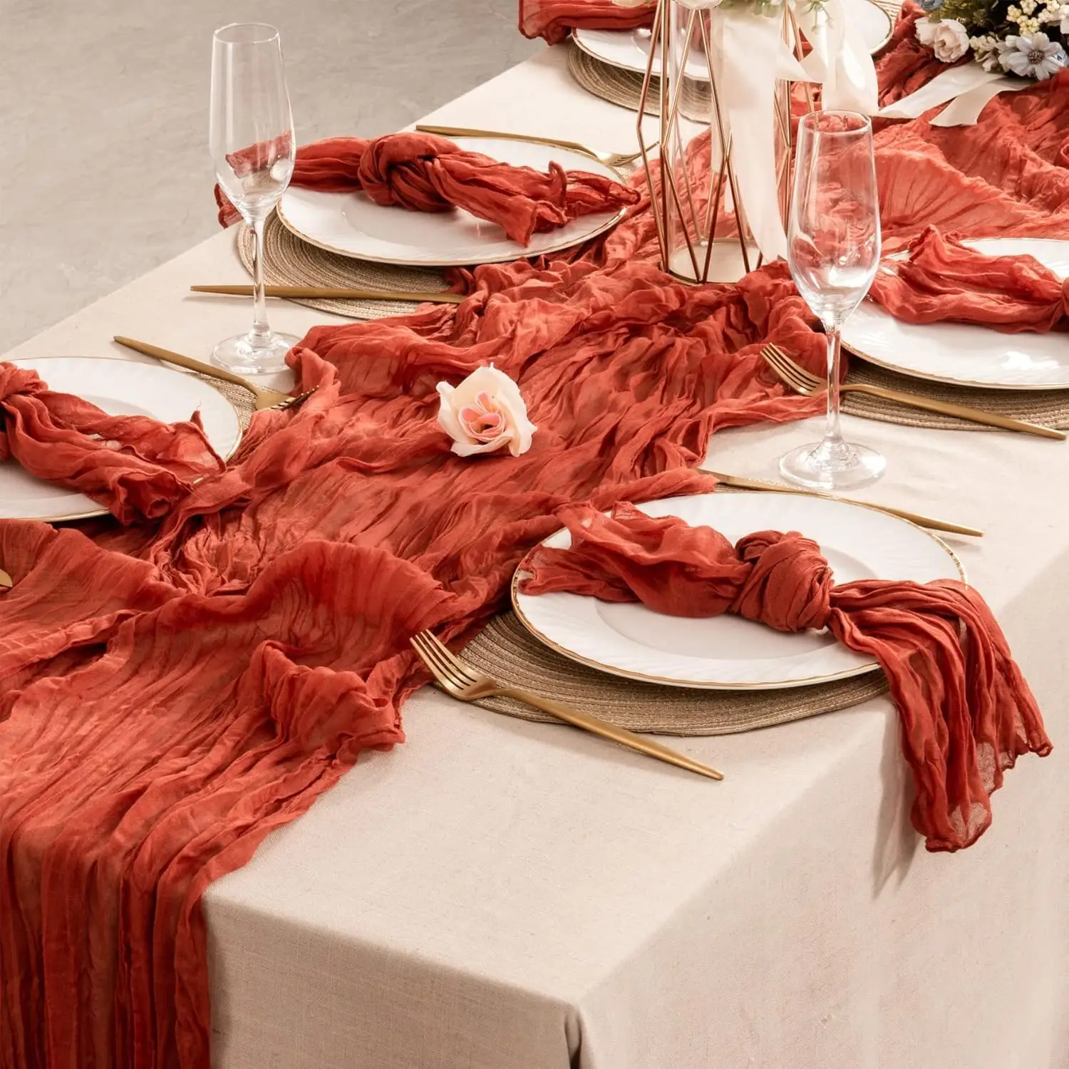 

Wedding Table Runner and 12 x Napkins Set, Rust Red Table Decor, Cheesecloth, Rustic, Wedding, Birthday Party, Easter All Events