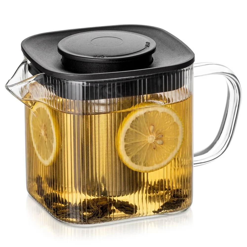 Glazen theepot met theezeef, hittebestendig, 600 ml, ideaal voor het zetten van kruidenthee, met een handige zeef, hittebestendig glas voor warme en koude dranken, een elegante theepot voor thuis, in