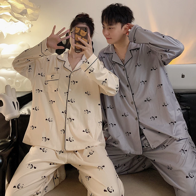 Pajamas Women Pajama Man Set Cotton Plus Size Spring Autumn Long-sleeved Korean Cardigan Casual V-neck Nightwear Couple Pyjamas