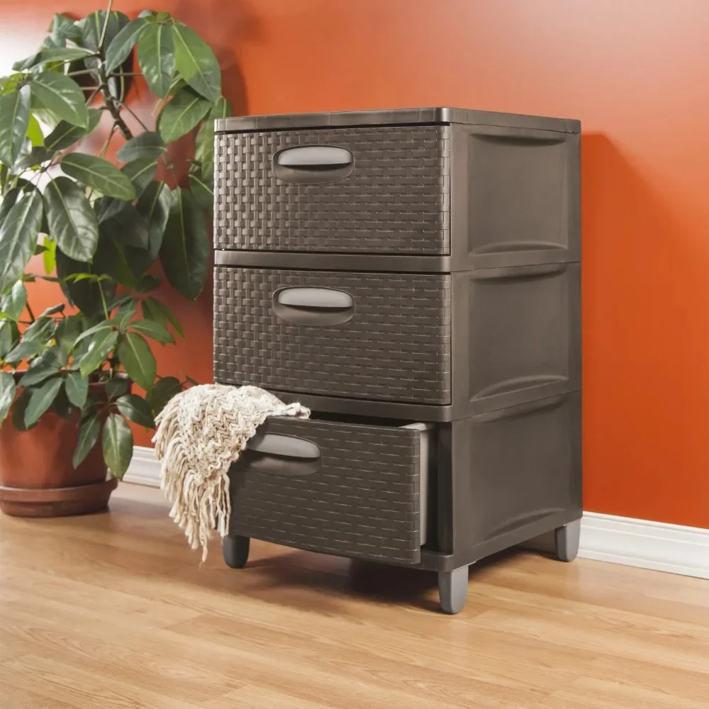 

3 Weave Drawer Organiser Unit Plastic Espresso Freestanding