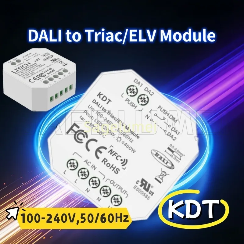 NEW 2026 KDT For Incandescent/Halogen Lamp 100-240V DALI to Triac/ELV Module DALI-2 NFC Light  APP Smart PUSH Dim Module 50/60Hz