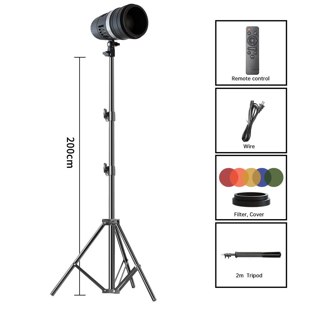 SH 30W LED Light Spotlight Five-color Filter With Remote Control Video Light for Portrait Flash Studio Accessories