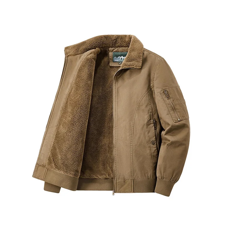 

Akkad Kuti Men's Thick Warm Plush Coat Casual Lamb Fleece Parka Trend Jacket Men's Bomber Jacket Retro Fur Collar Winter Jacket