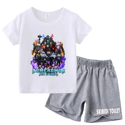 Skibidi-アニメの綿のTシャツとショーツのセット,男の子と女の子のための半袖Tシャツ,子供のためのサマーパンツ,テレビとスピーカー,トイレの服