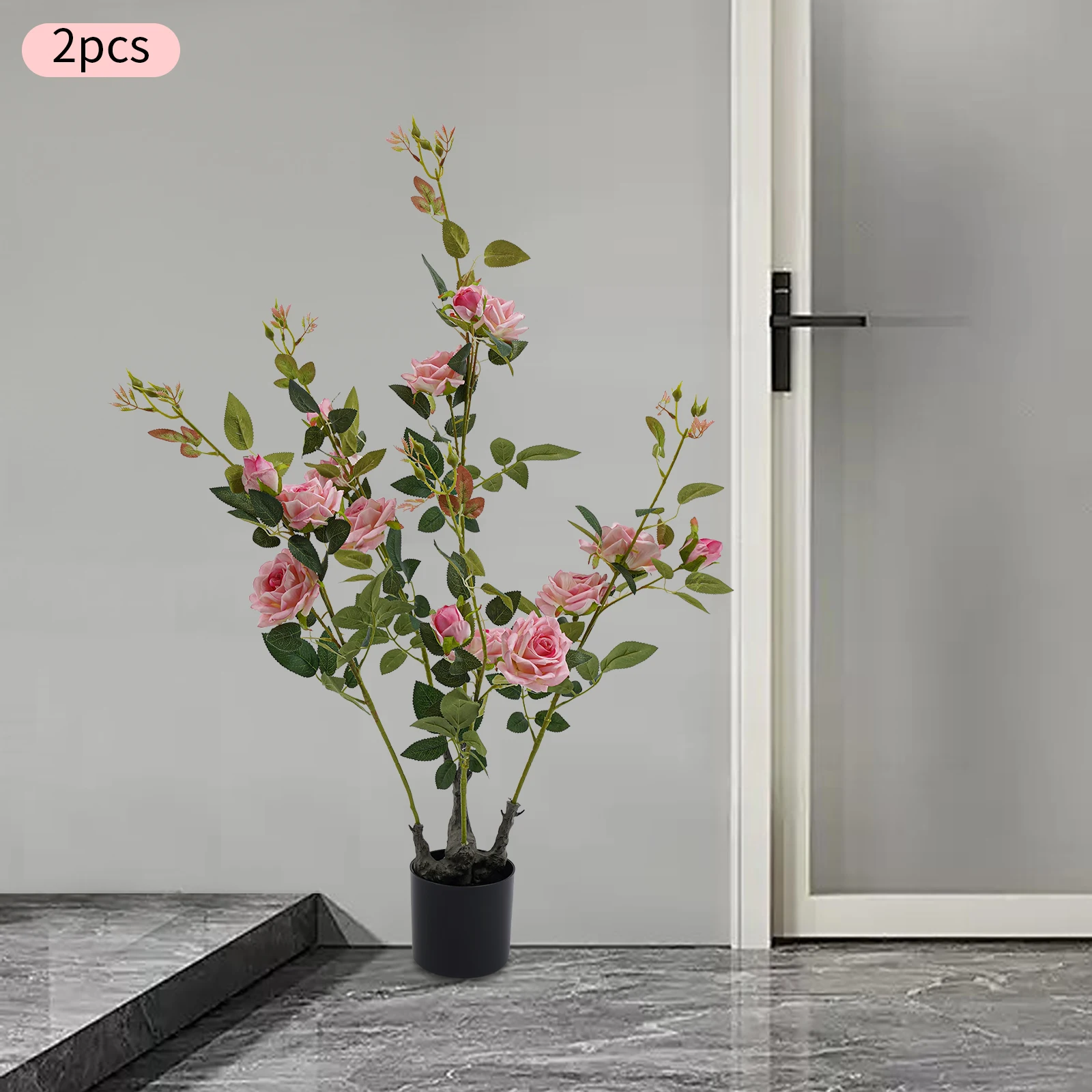 

2pcs Artificial Silk Fabric Rose Tree,Pink Handmade Fake Flowers Tree Free Standing 89.92cm for Living Rooms, Offices