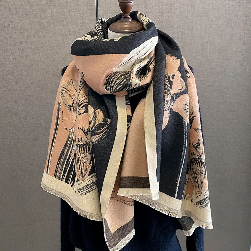 Thick Print Cashmere Blanket Scarf Women Fashion Floral Winter Pashmina Warm Shawl Wraps Female Travel Casual Poncho Tassel