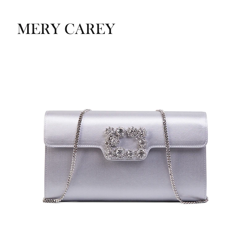 2025 New Elegant Metal Chain Black Satin Clutch Bag Fashion Rhinestone Women's Evening Party Handbag Luxury Bridal Wedding Purse