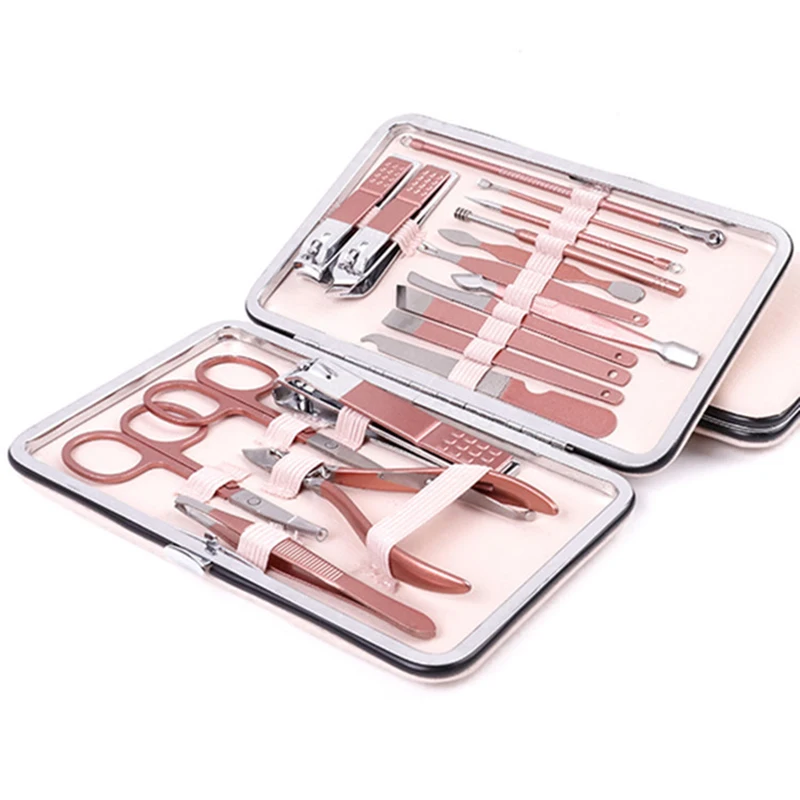 Stainless Steel Nail Clipper Set Grooming Tool Set With Portable Case Manicure Art Tool Pink Nails Cut