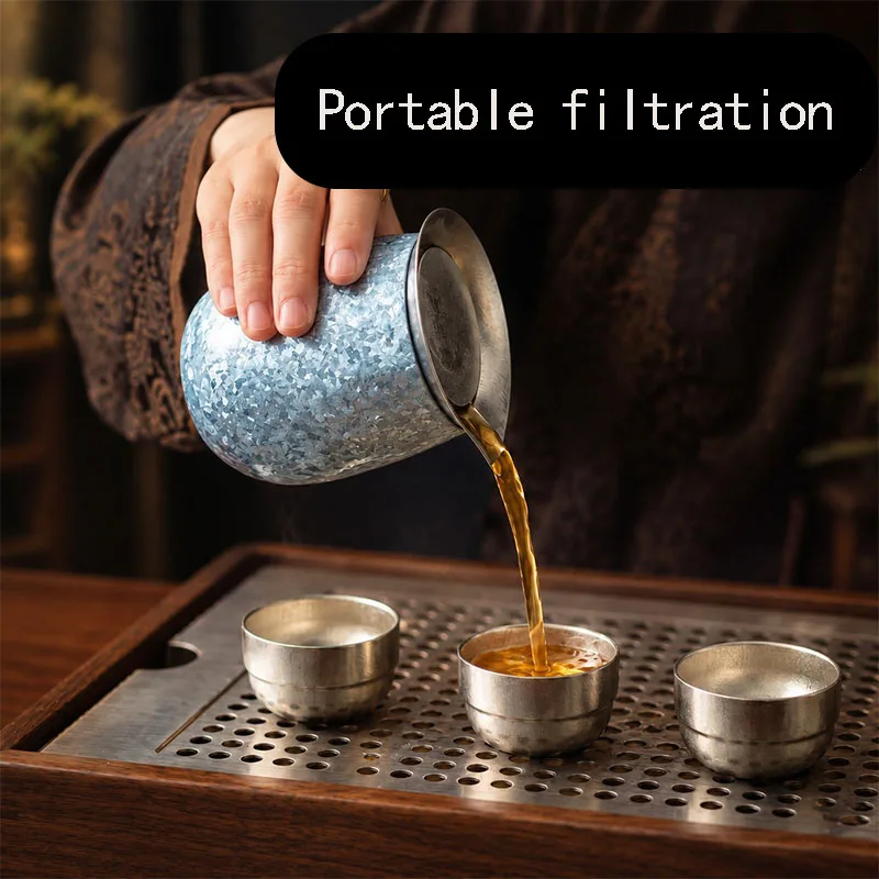 240ml Lightweight Pure Titanium Tea Set,Tea Infuser/Teacup,Double-layer Hollow Design,Heat Insulation and Anti-scalding Function