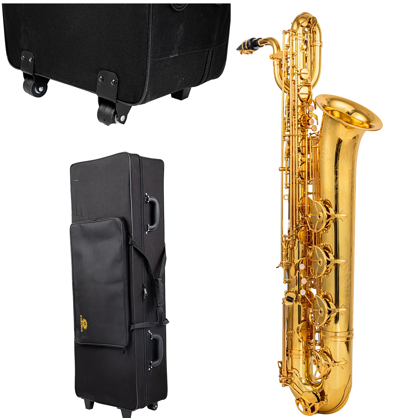 AUROSUS BSA-G6 Low A Baritone Saxophone Low A to High F# Lacquered Brass with Hand unique, Engraved Bell Lightweight Case with W