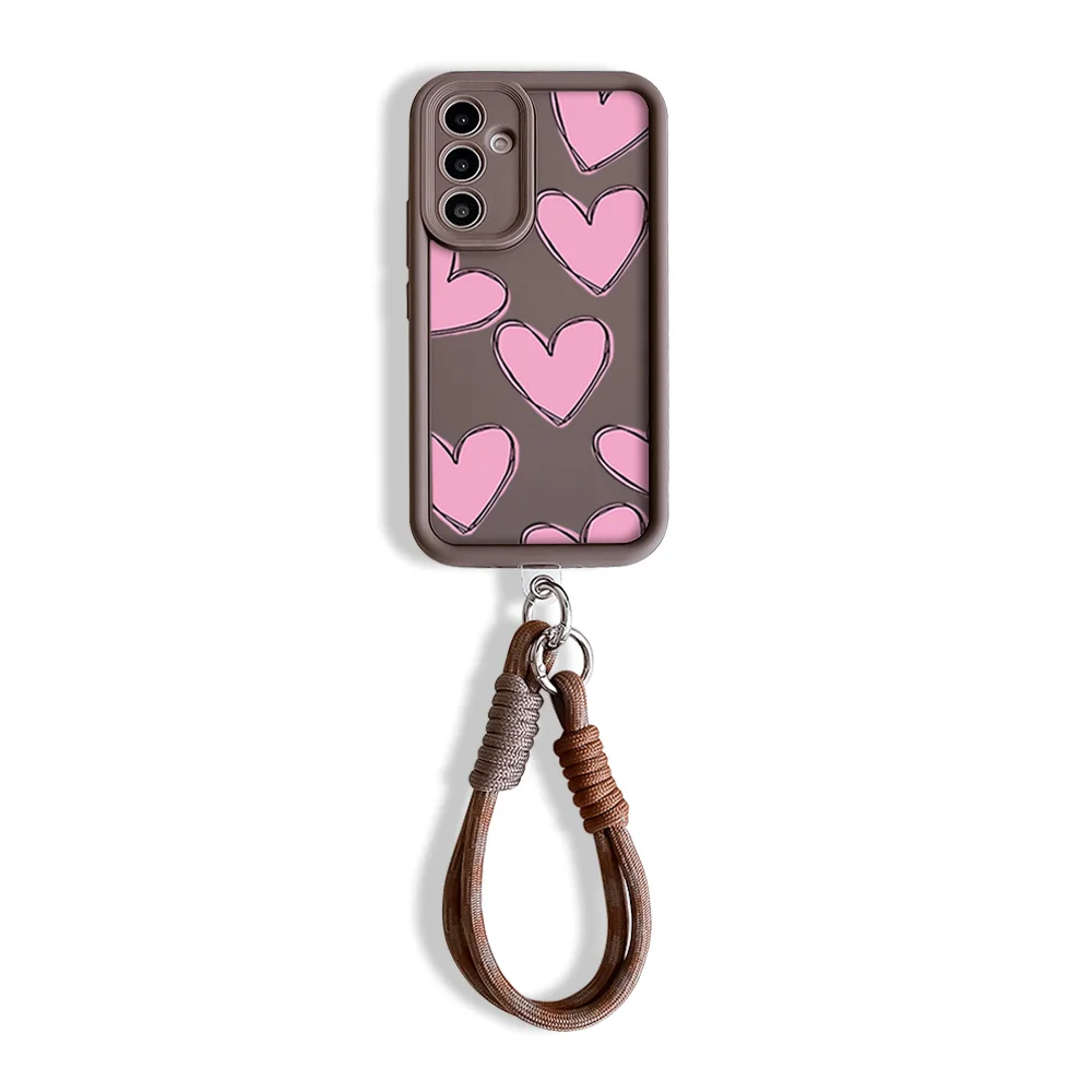 Wrist Chain Hang Strap Case for Samsung A54 34 24 14 55 35 25 73 53 33 23 71 51 31 72 52 32 22 13 12 Love Heart Lanyard Cover