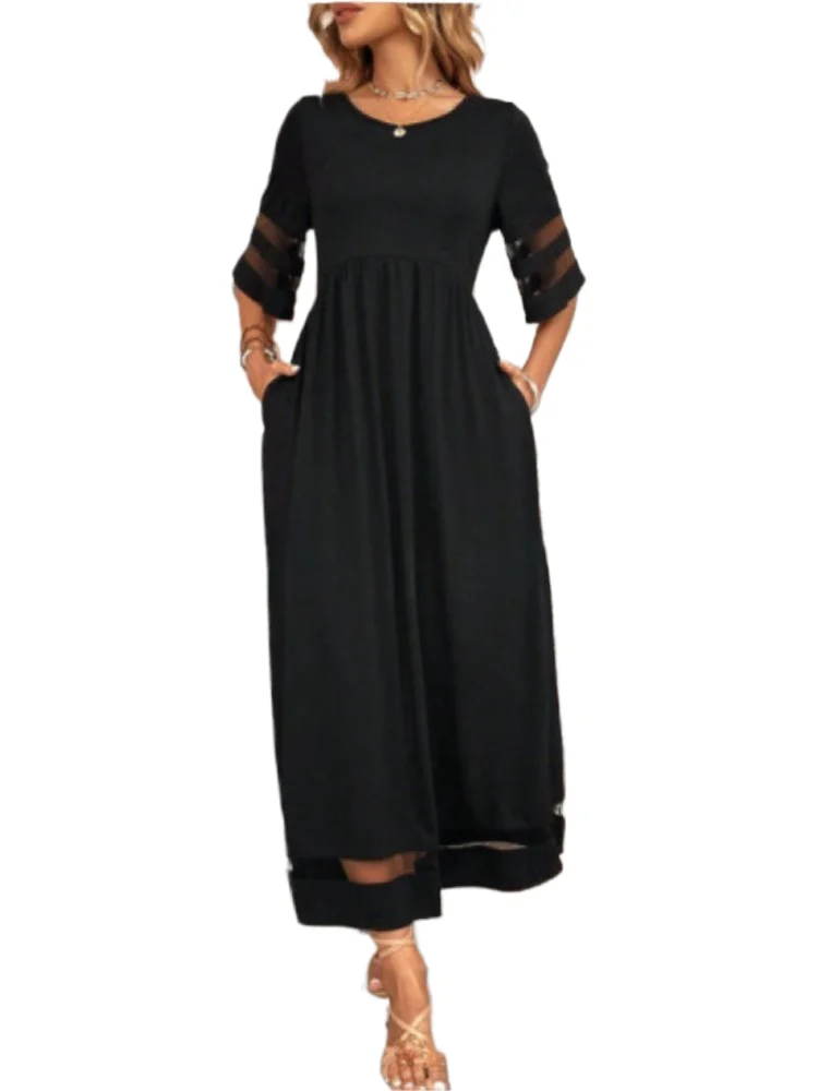 

Fashion Black Dress Robe Femme O-Neck Pullover Sheer Loose Dresses For Women Casual Office Party Skirt Womens Clothing Summer