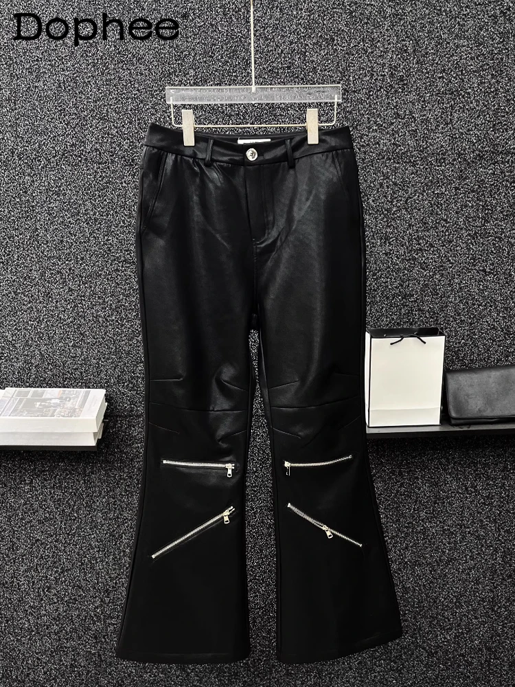 

High-end Multi-zipper Trousers Men's 2025 Spring Autumn New Fashion Loose Comfort Micro Flared Pants Male High Street Chic Pants