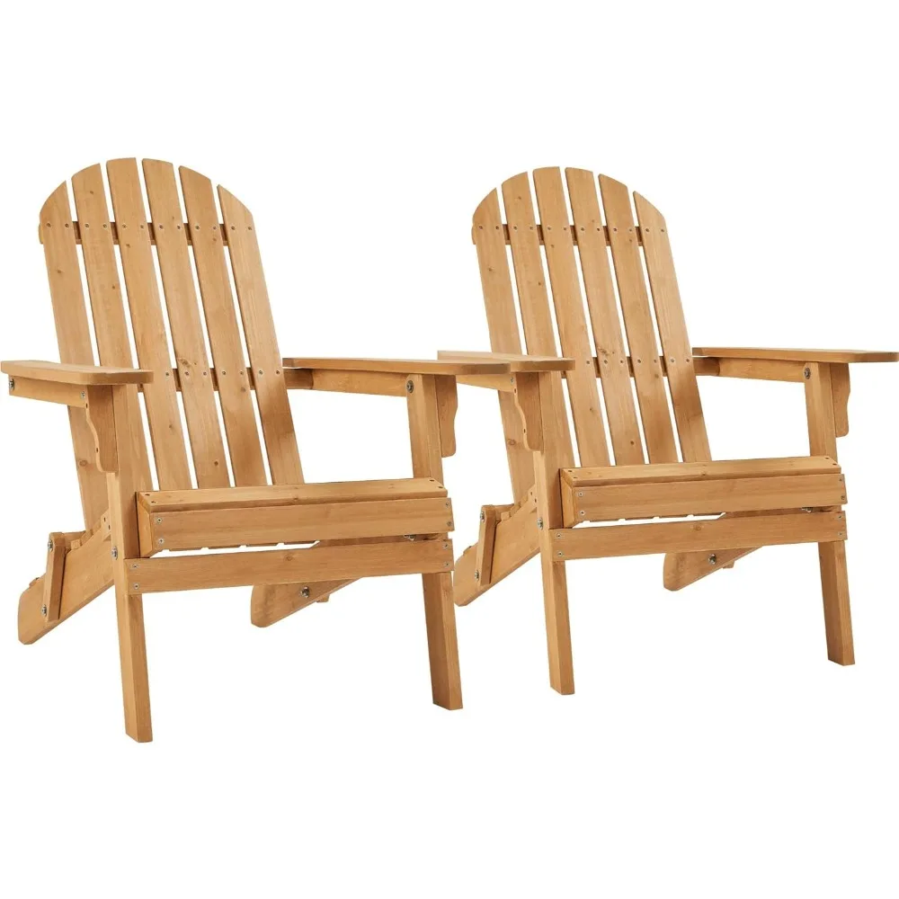 

Folding Adirondack Chair Set of 2 Outdoor, 300LBS Solid Wood Garden Chair Weather Resistant, Fire Pit Lounge Chairs for Garden/