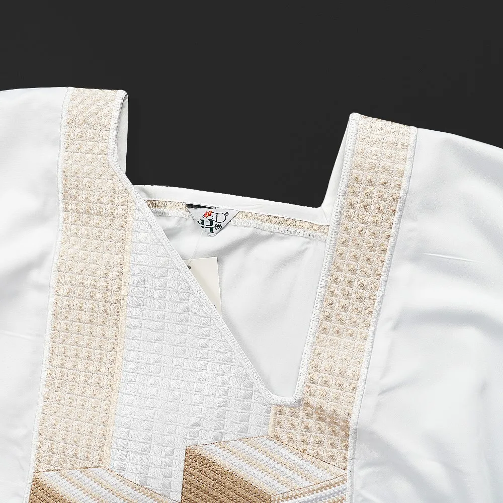 H & d-男性のためのアフリカの服、白い伝統的な結婚披露宴の服、ローブの刺繍シャツとパンツセット、ダシキ、agbadaラマダン、3個