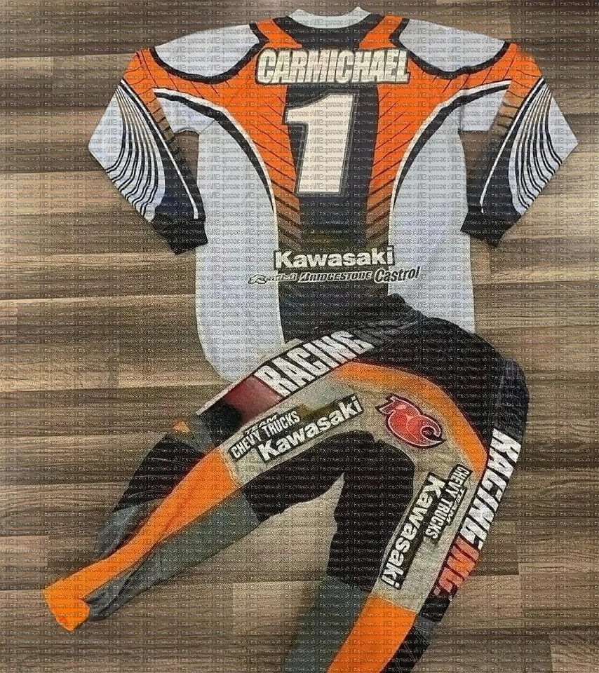 

Мужская гоночная форма Kawasaki для бездорожья # Джерси и брюки CARMICHAEL для езды на велосипеде на открытом воздухе с длинными рукавами, дышащие на осень