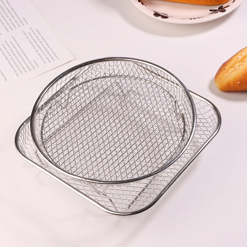 1Pc Stackable Stainless Steel Air Fryer Rack Non Stick Grilling Basket Tray For Kitchen Cooking Gadgets Accessory