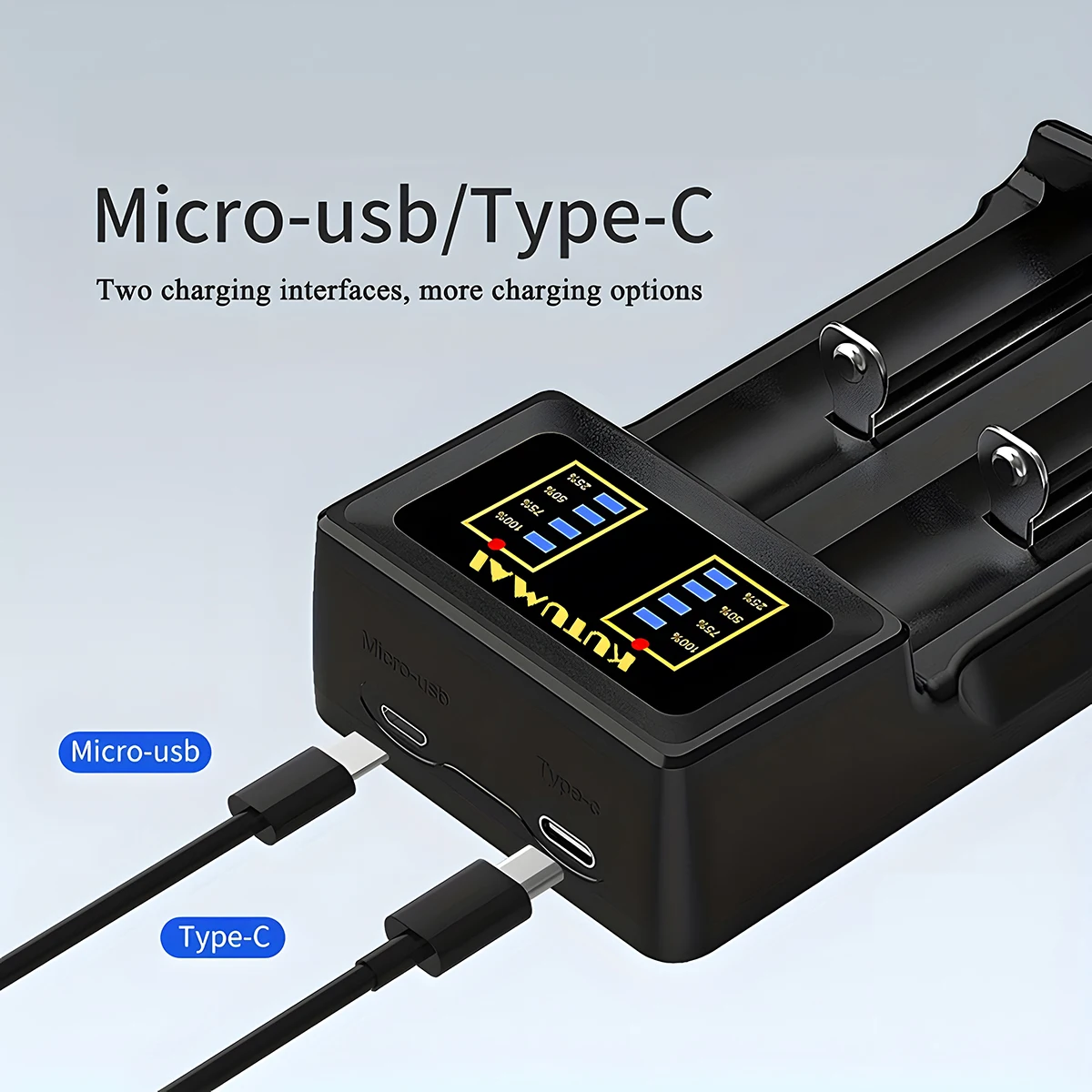 2-Slots 18650 Battery Charger with LED Light Display For 26650 21700 18350 16340 10440 AA AAA C And Other(Battery Not Included)