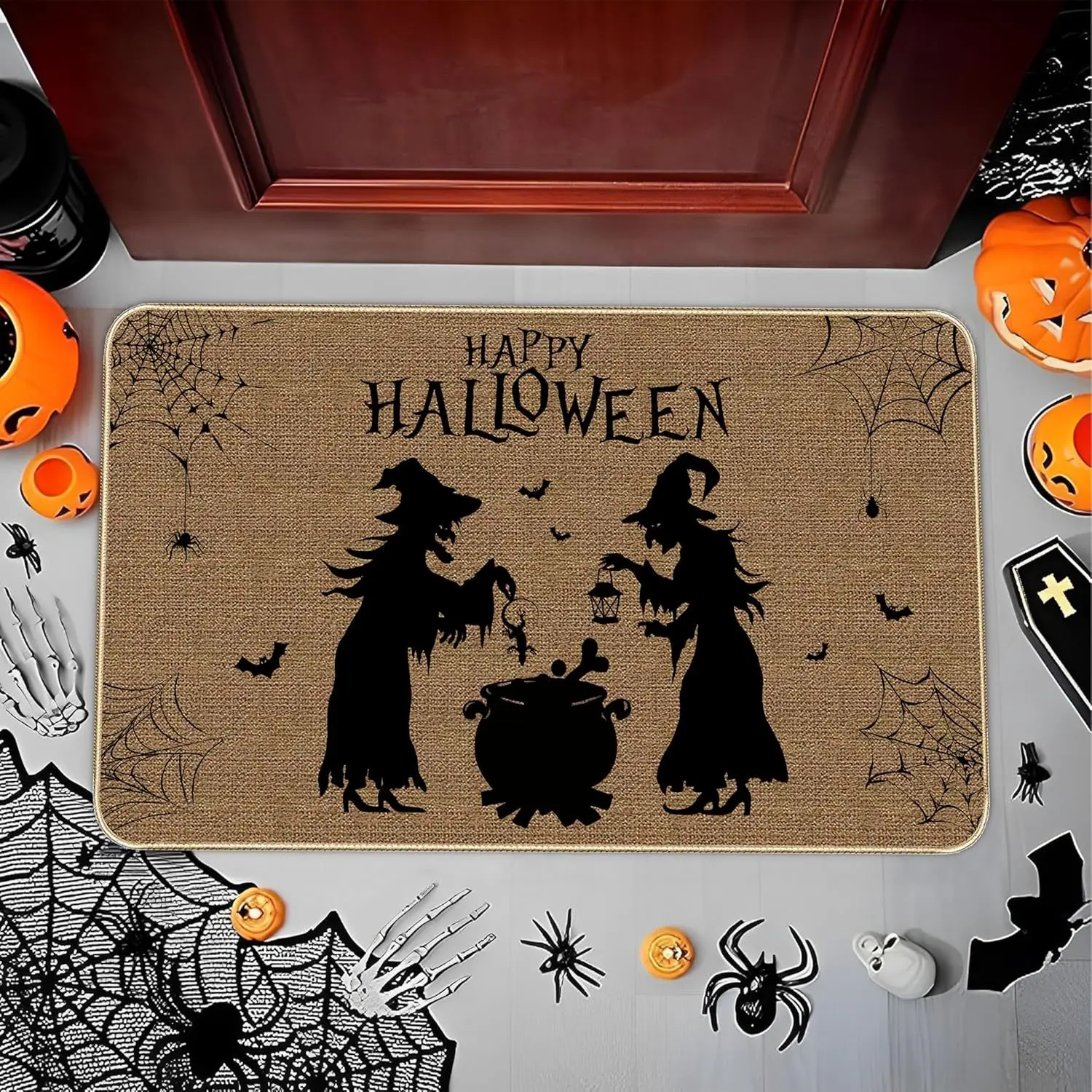 VIKAMA Halloween-Teppich, schmutzabweisend, Fußmatte, festliche Dekoration, Kristallsamt, Eingangstür, Badezimmerteppich, Heimdekoration