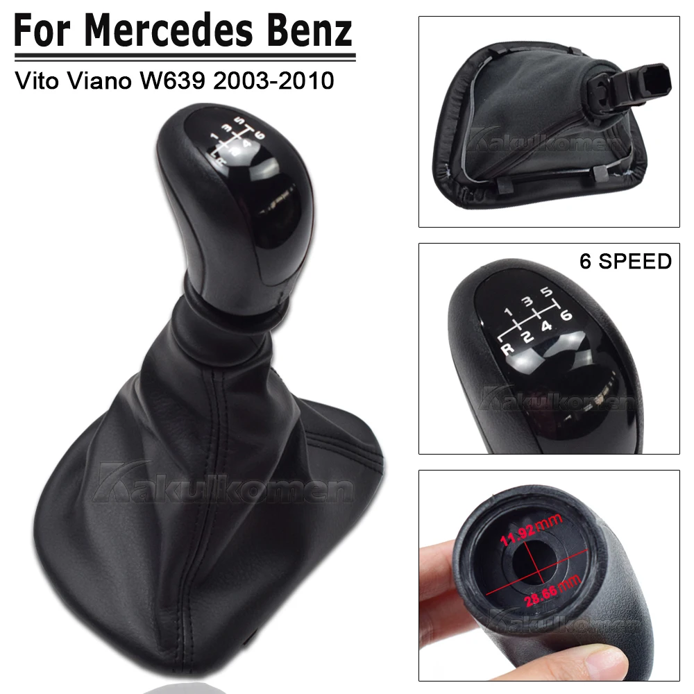 Schaltknauf Schalthebelkopf mit Leder-Manschette für Mercedes Benz Vito Viano W639 2003-2010 Schwarz 6-Gang Schaltgetriebe – Detail 6