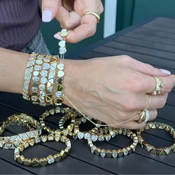 Gold Color Geometric Oval Stretchy Stretch Beaded Tennis Chain Bracelet For Women Fashion Adjusted Jewelry