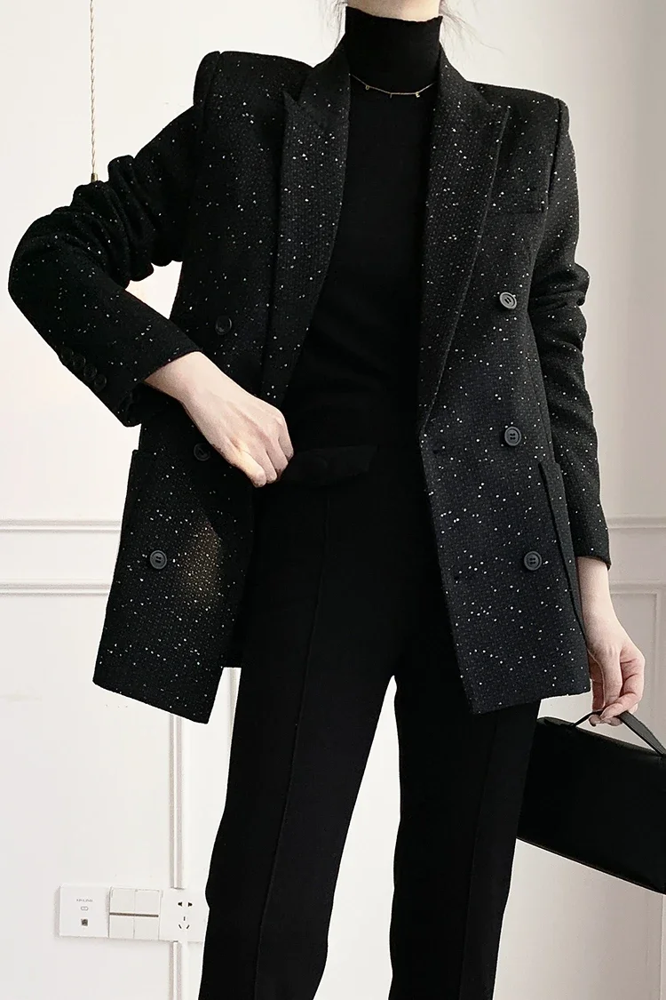 Chaqueta de traje de moda coreana para mujer, Blazer negro para oficina, chaquetas de negocios, ropa femenina, otoño e invierno, 2024