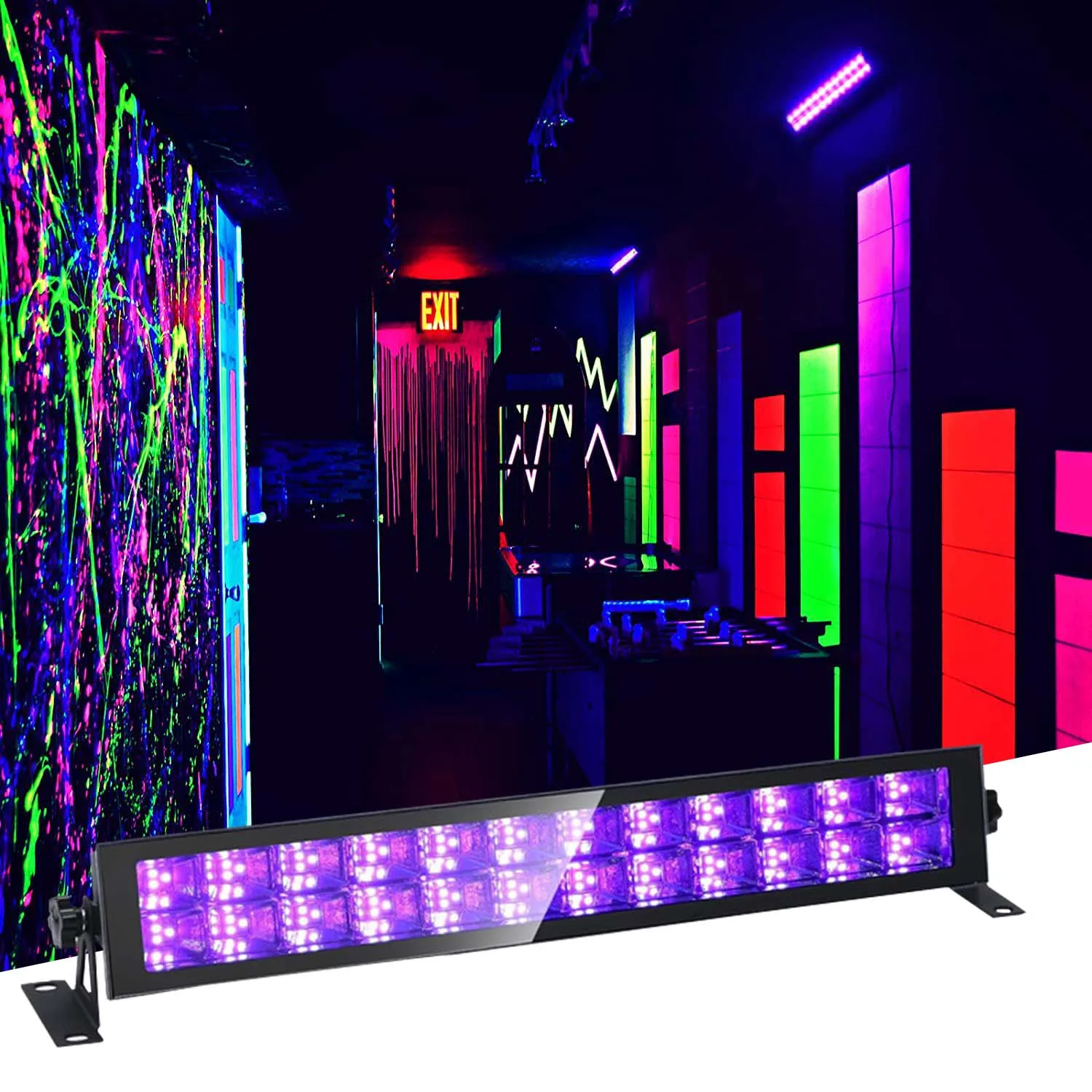 24W UV 395nm Wall Washer Blacklight LED Bar Halloween Fluorescent Disco Light for DJ Illuminates Ultraviolet Lamp for Glow Party