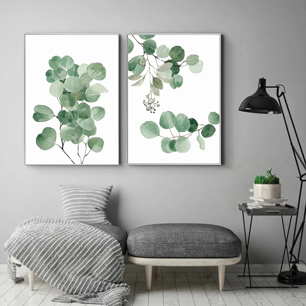 Watercolour Eucalyptus Foliage Poster Green Style Canvas Painting Minimalist Plants Art Print Wall Picture For Living Home De