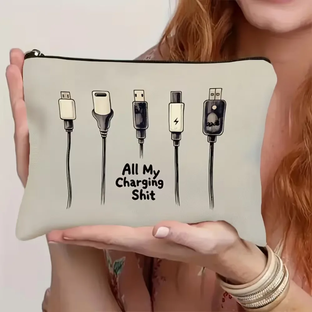 Cable Print Zipper Pouch Portable Travel Charging Accessories Storage Bag Small Gadget Organizer Case for Earphone Charger Cords
