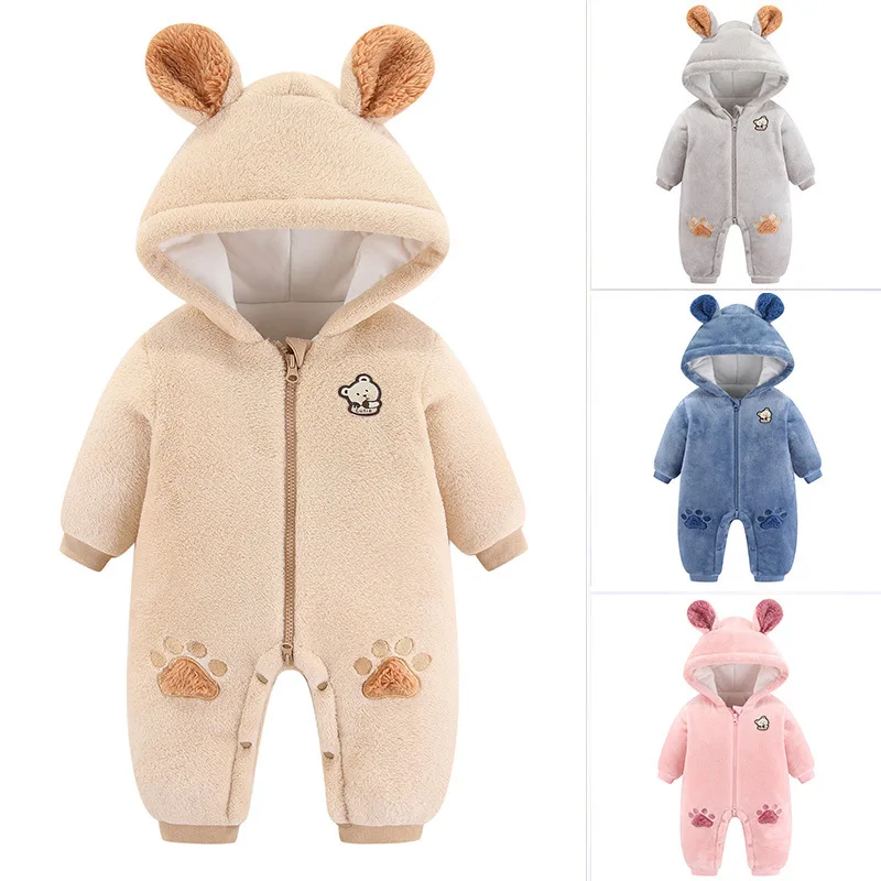 LILIGIRL Neugeborenen Baby Strampler Nette Bär Plüsch Infant Mädchen Insgesamt Overall Herbst Winter Warme Fleece Baby Jungen Kleidung 3-18Month