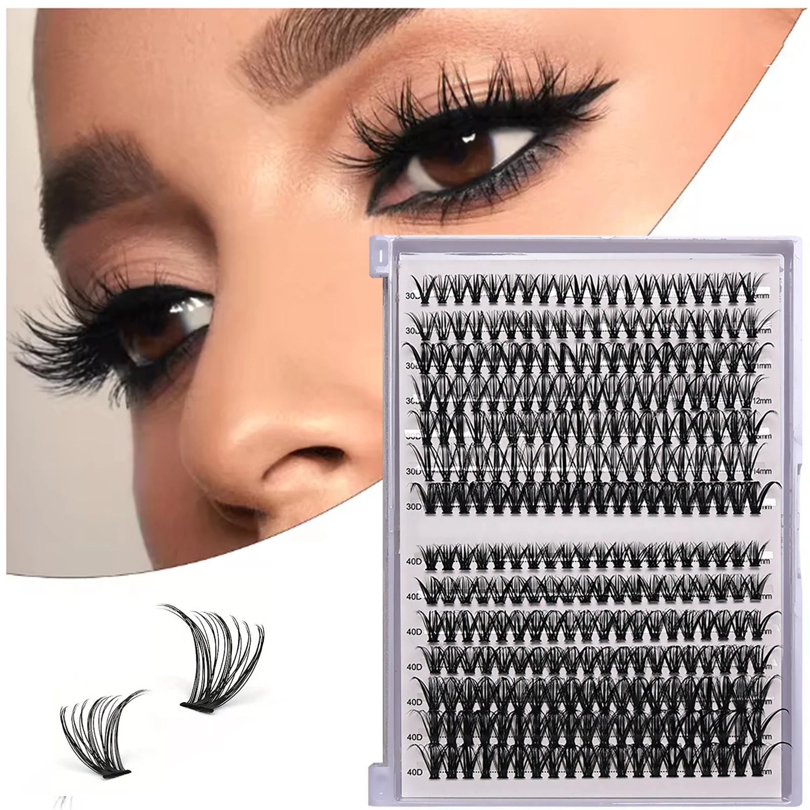 Falsche Wimpern, 280 Stück, 30D/40D Cluster-Wimpern, DIY-Verlängerungsset, 9–15 mm gemischte Länge, DIY natürliches Aussehen, falsche Wimpern, wiederverwendbar
