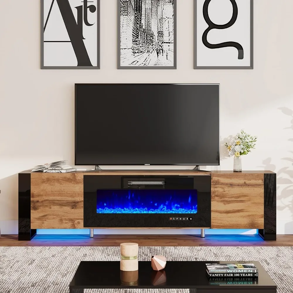 

Fireplace TV Stand with 40" Fireplace,80" Modern High Gloss Entertainment Center LED Lights TV Console Cabinet for TVs Up To 90"