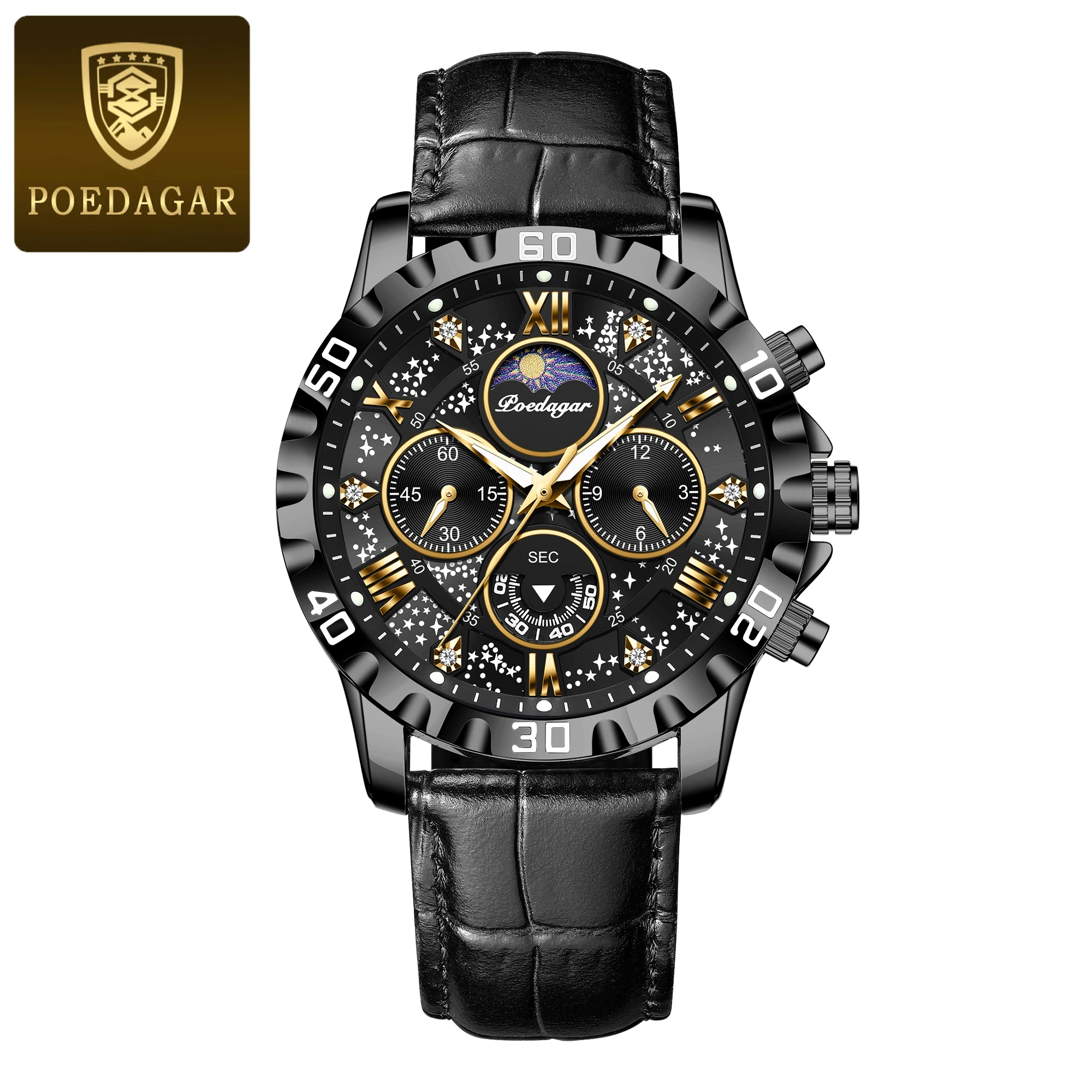 POEDAGAR Luxury Fashion Man Watch Waterproof Luminous Chronograph Leather Watches For Men Sports Outdoor Men's Quartz Wristwatch image 3