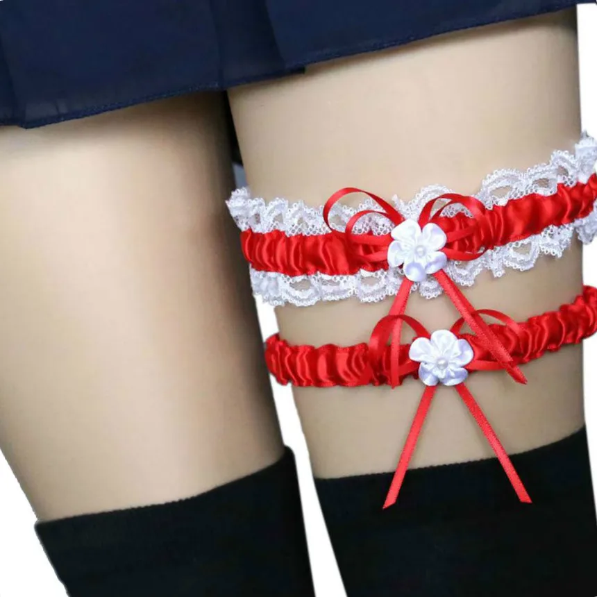 Casamento Bridal Lace Garter Set para Mulheres e Meninas, Elastic Floral Bow, Leg Belts, Ring Ligas, 2pcs