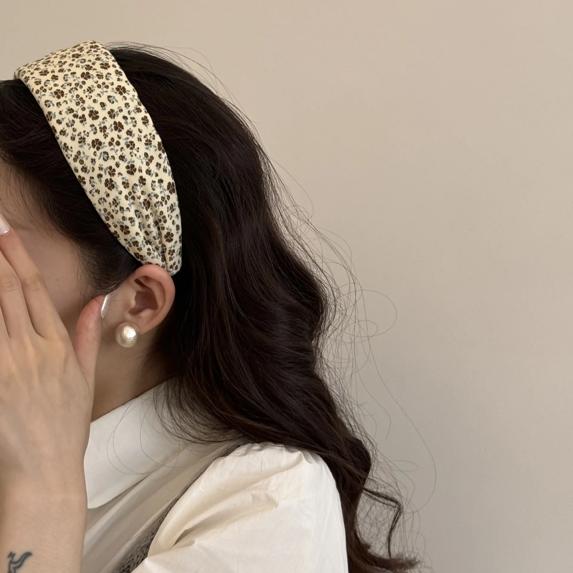 Vintage Floral Polka Dot Fabric autumn hair accessories girls hairbands Women Padded Non Slip Daily Headwear