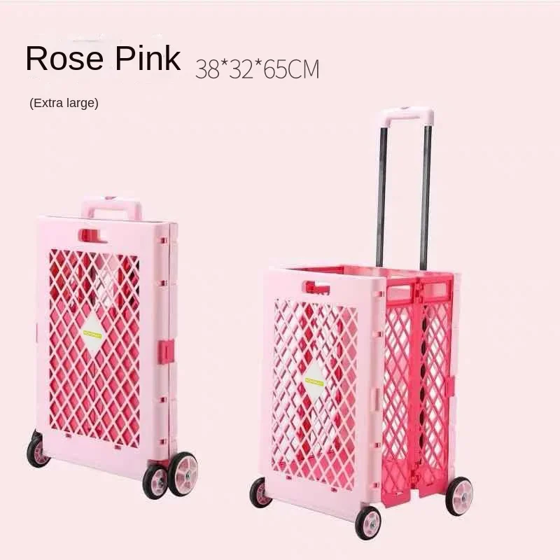 Portable Shopping Cart Trolley Foldable Box Shopping Cart Light Trolley Student Luggage Artifact  Small Trolley To Buy