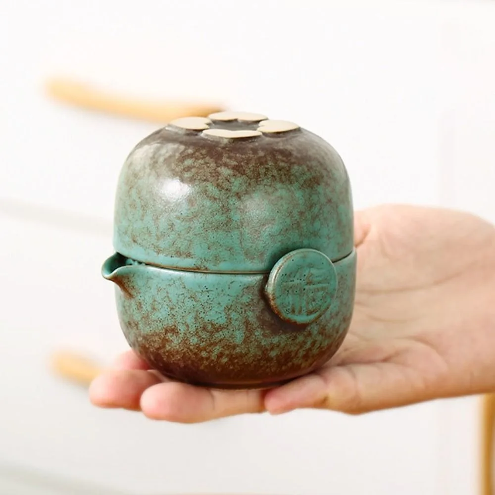 

Minimalist 2 in 1 Tea Ceremony Teapot Set Ceramic with Storage Bag Travel Teapot Mini Chinese Teapot Set Camping