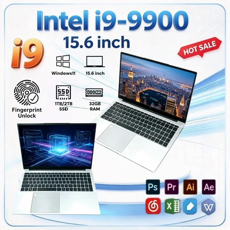 Laptop Ultra-thin Intel i9-9900 Portable Notebook 15.6 Inch New Windows11 1/2TB Premium SSD 16GB/32GB RAM
