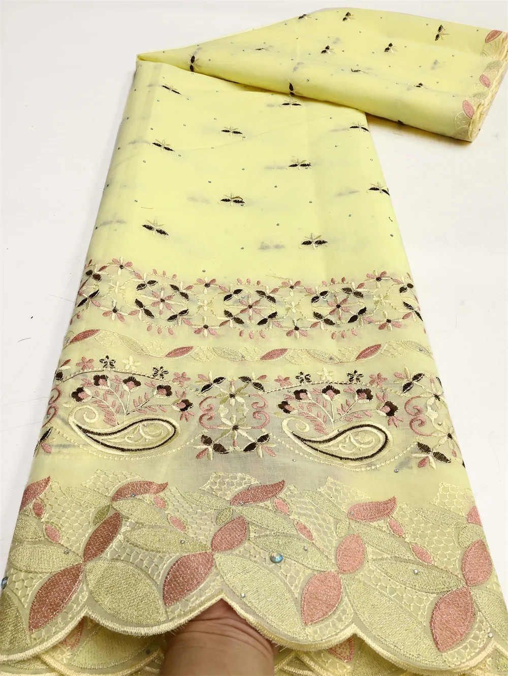 

5 Yards African Swiss Voile Lace Fabric Embroidery Lace 2025 High Quality African Dry 100% Cotton Lace Fabric For Wedding