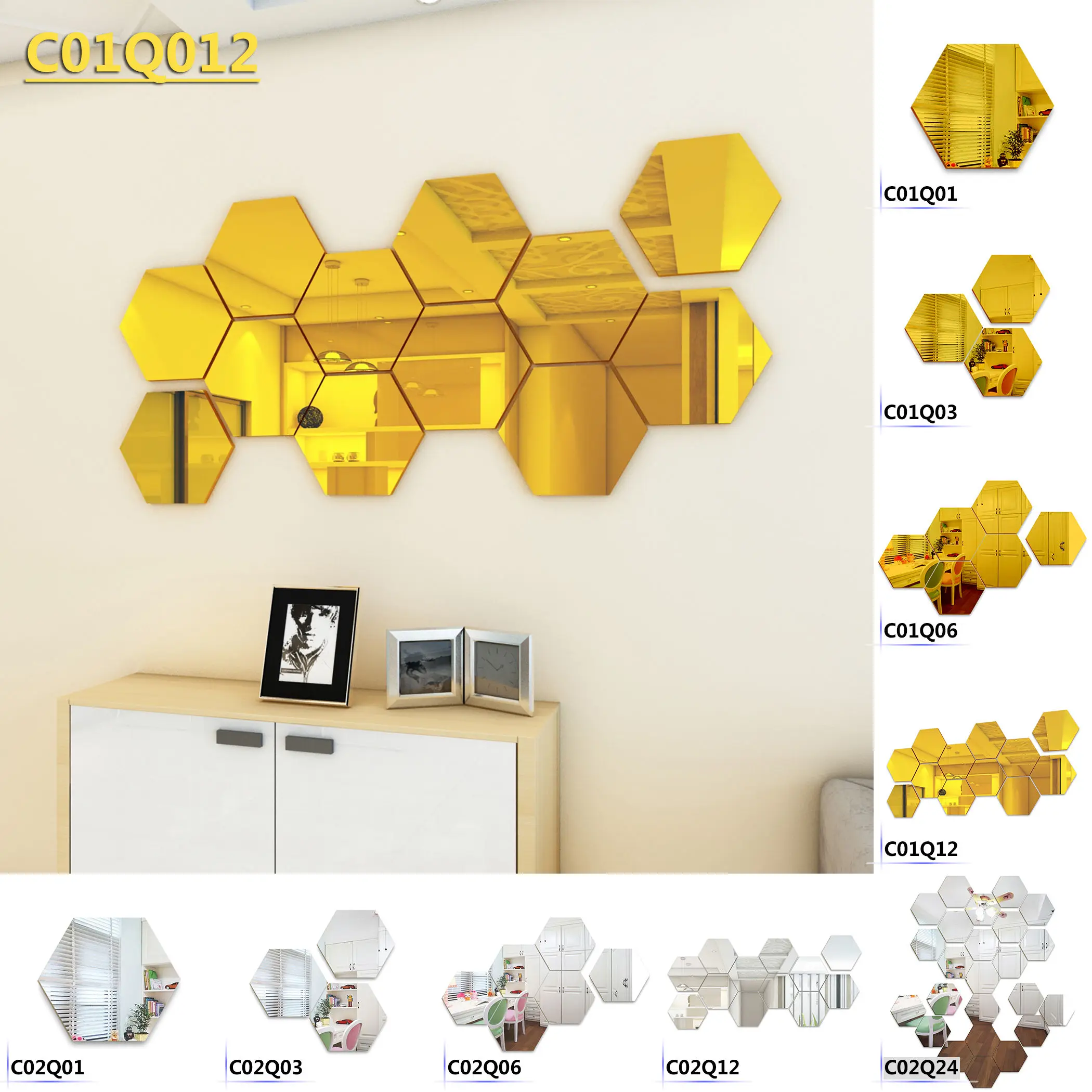 

Kinds Mirror Surface DIY Hexagons Acrylic Wall Sticker Decal for Anywhere Home