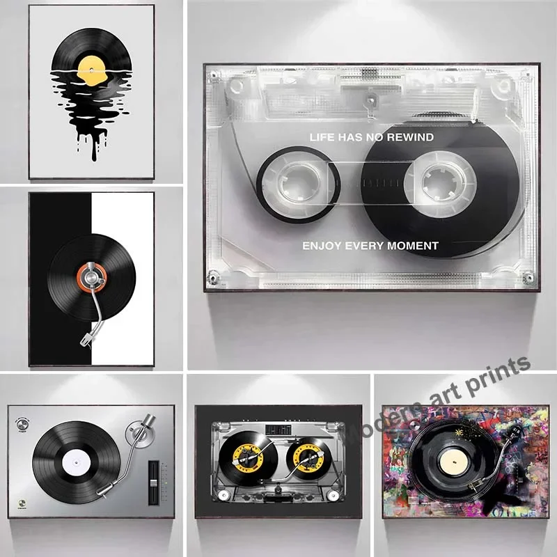 

Audio Cassete Tape Posters Life Has No Rewind, Enjoy Every Moment Vintage Canvas Prints Wall Painting Pictures Living Room Decor