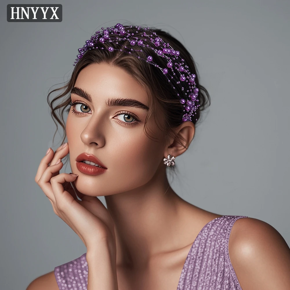 

YouLaPan Elegant Bride Wedding Purple Headband Hand Woven Beaded Tassel Exquisite Ladies Banquet Party Hair Accessory YXA159