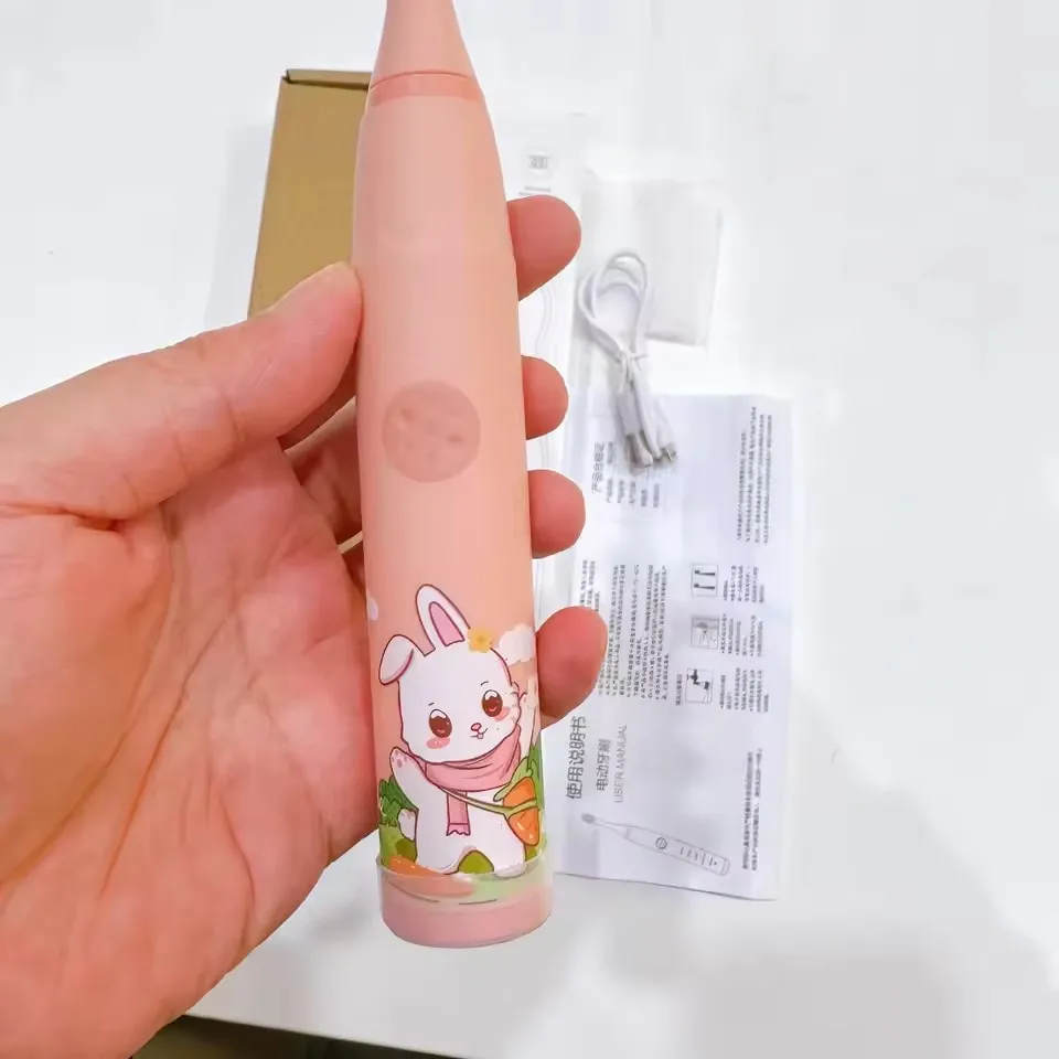 Cepillo de dientes eléctrico de dibujos animados coloridos para niños, recargable IPX7, resistente al agua con cabezales de repuesto, limpieza profunda, cuidado bucal para niños