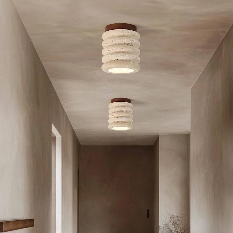 Moderne plafondlamp uit het midden van de eeuw, klein inbouwlicht, natuurlijk gele travertijnlamp, woonkamer, hal, plafondlampen