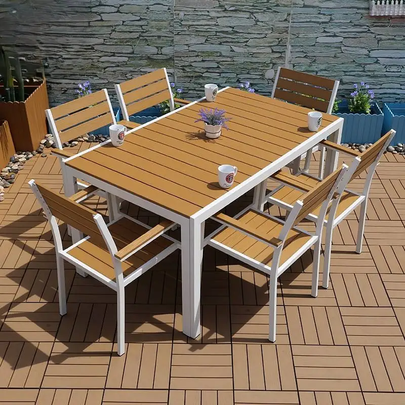 Hot Sale 6-Piece Modern Comfortable Outdoor Furniture Set Aluminum Frame Plastic Table and Chairs for Restaurant