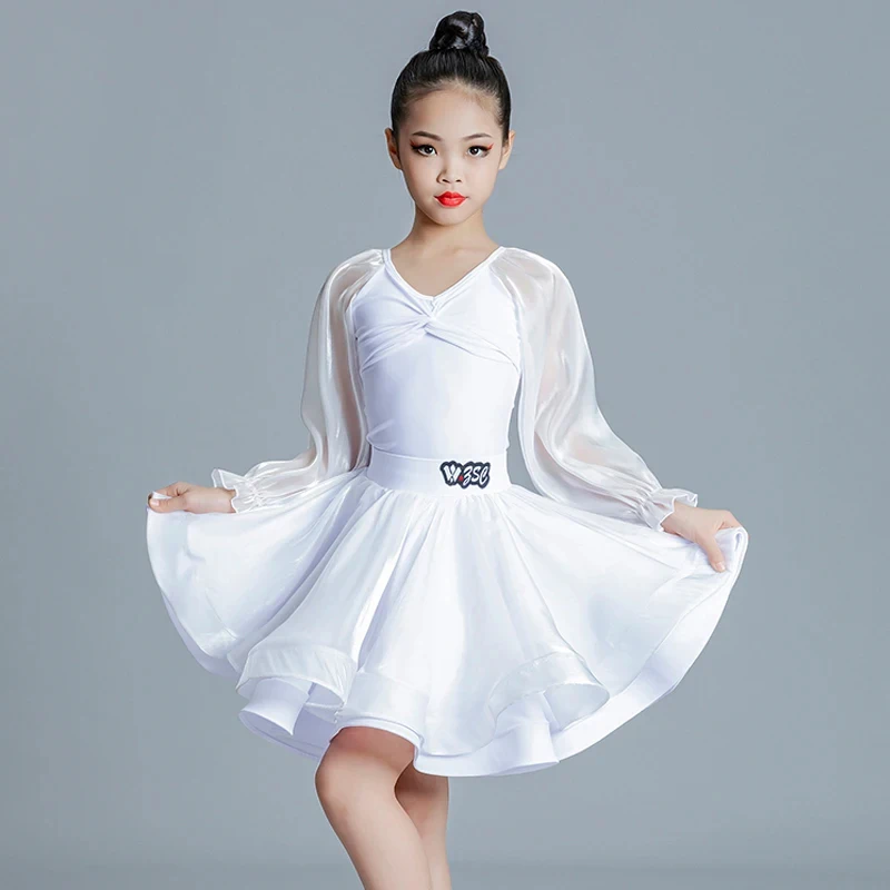 

★Halloween Cosplay Costume White Lantern Sleeves Dress Latin Ballroom Dance Competition Dresses Dancing Cl 2026 New ♥Look Me ←_←